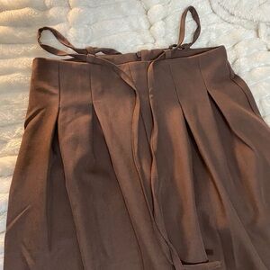 Brown Pleated Pants with Pencil thin Belt